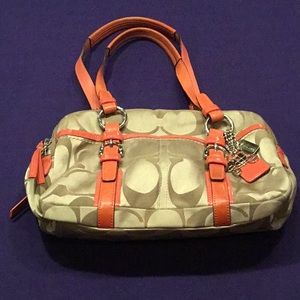 Orange and tan satchel bag